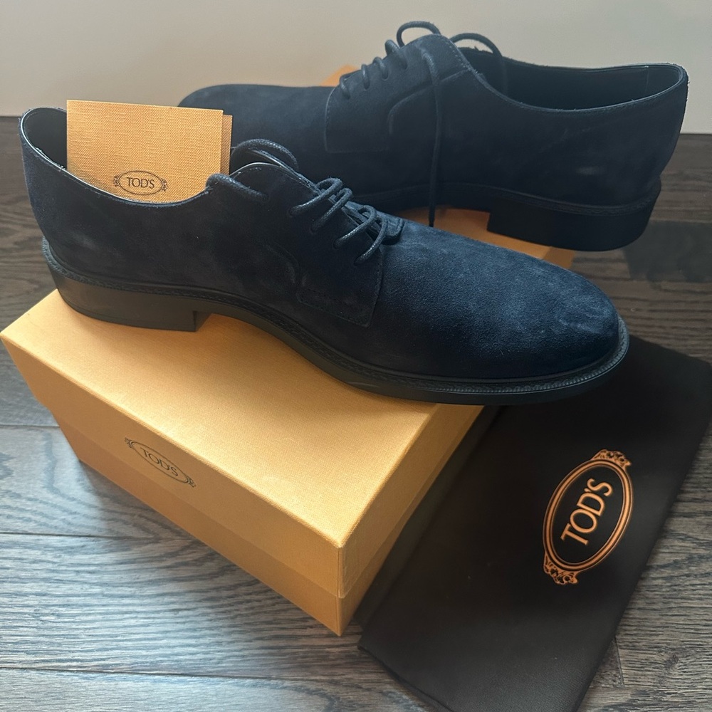 Tod’s Men’s Navy Suede Oxfords – Size 10 – Made in Italy